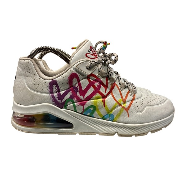 Skechers Shoes - Skechers Uno Floating Love Sneakers Women's White Hearts Rainbow Casual Shoes 9
